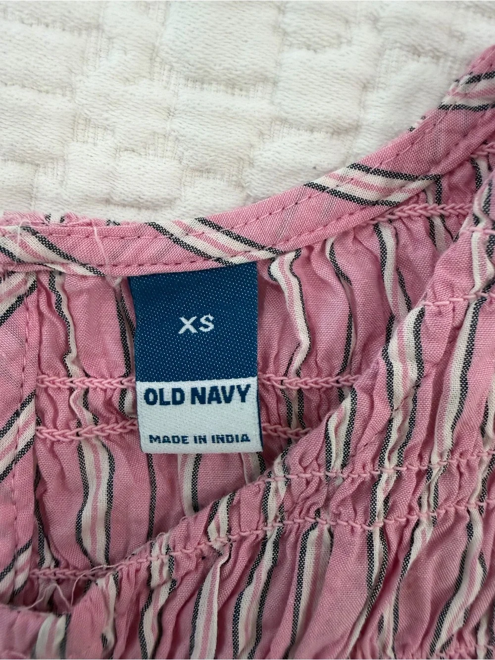 Old Navy Pink Striped Smocked Puff-Sleeve Blouse